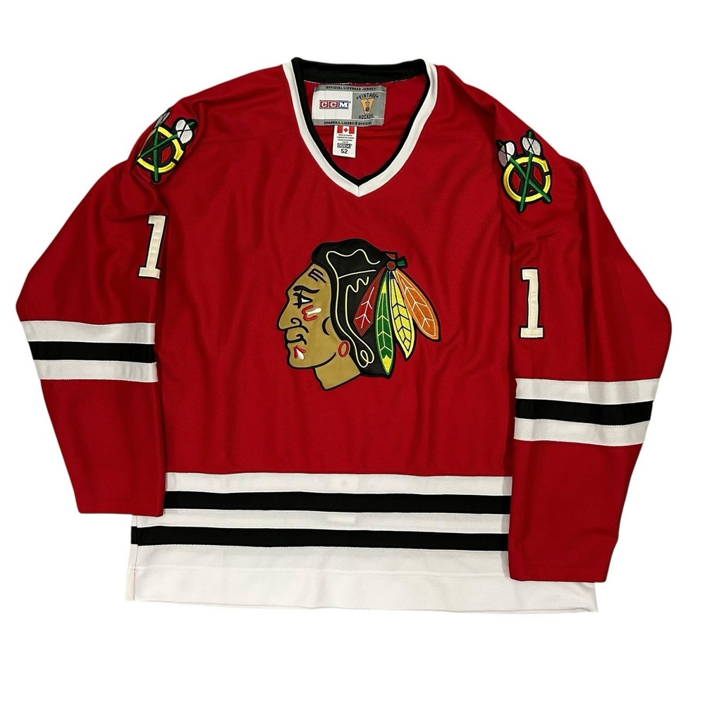 CCM Vintage Hockey Glenn Hall Chicago Blackhawks‎ Jersey Size 52 NHL Red